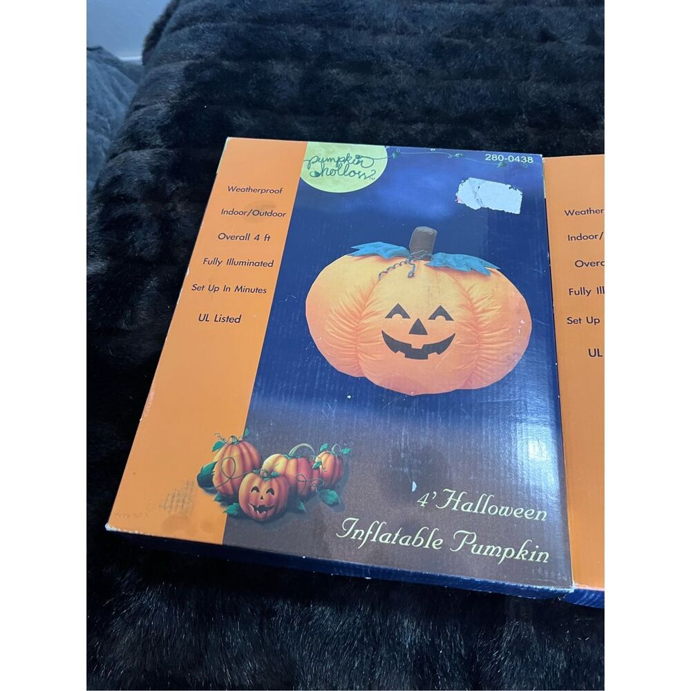 Pumpkin Hollow Large 4' Inflatable Pumpkin Face Blow-up Lights x 2